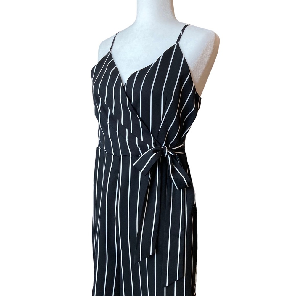 Revamped Women's black and white striped spaghetti strap jumpsuit, Sz S